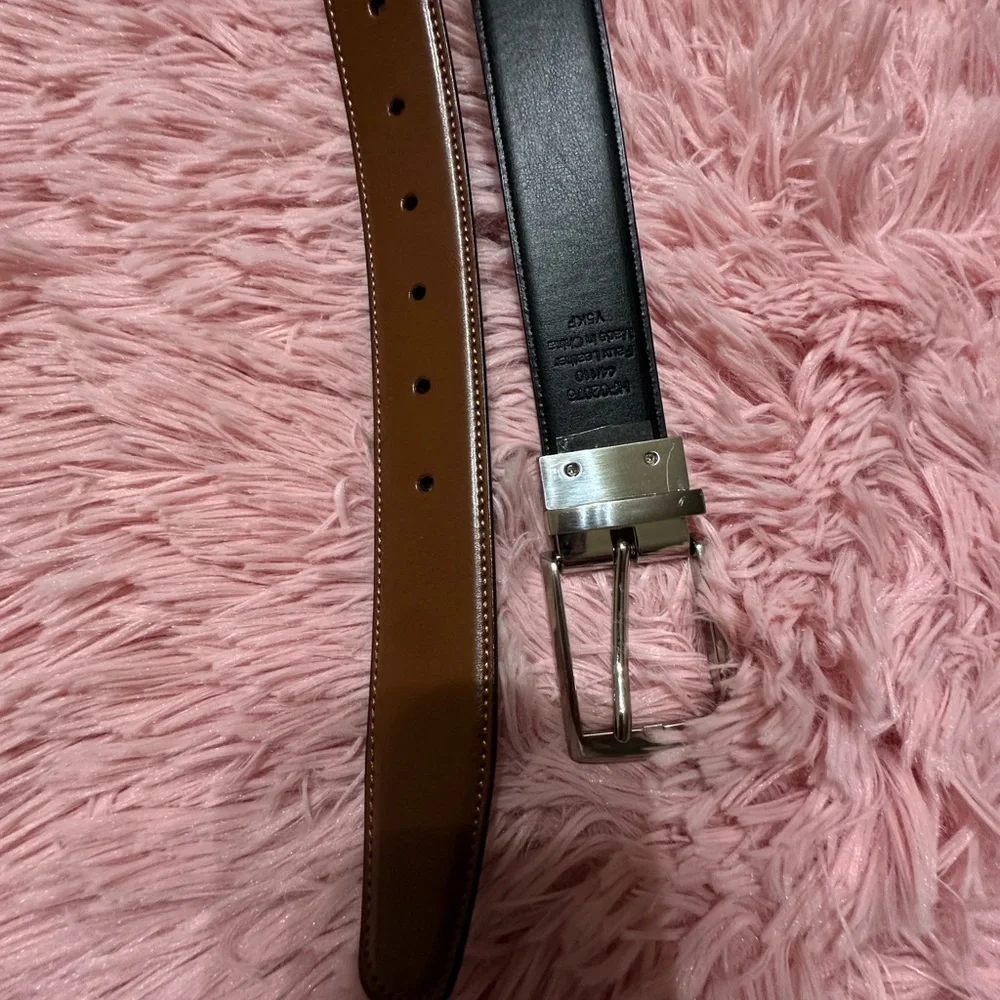 NWT Perry Ellis Men's‎ Black Brown Reversible Faux Leather Belt Size 44/110